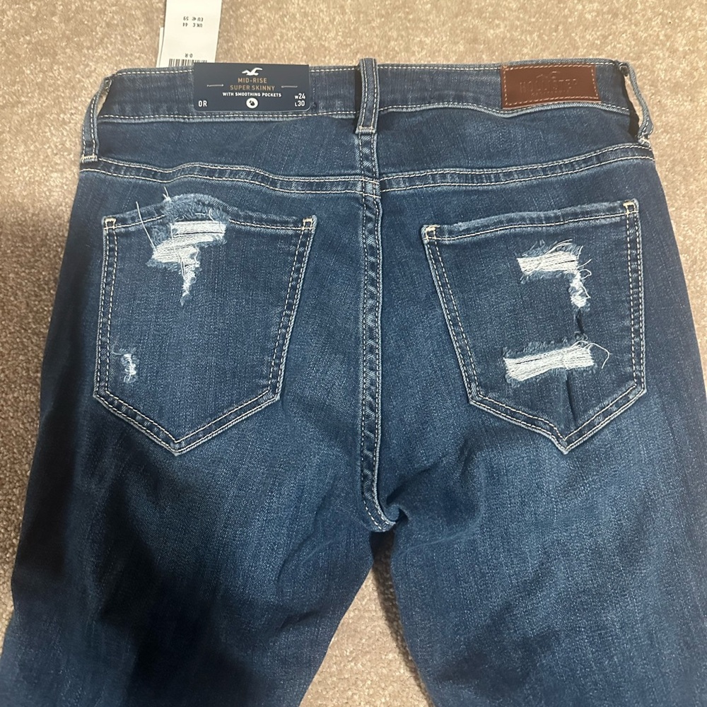 Hollister Mid-rise Super Skinny Dark Denim Ripped Jean Jeggings size 0R, 24 - Picture 8 of 8